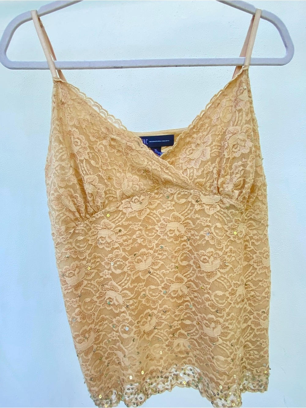 Y2K Fairy INC Gold Tan Lace Sequin Tank Top Size XL